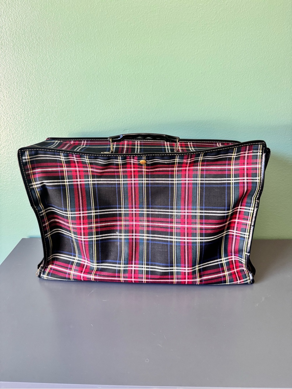Men's Black and Red Plaid Carry Bag